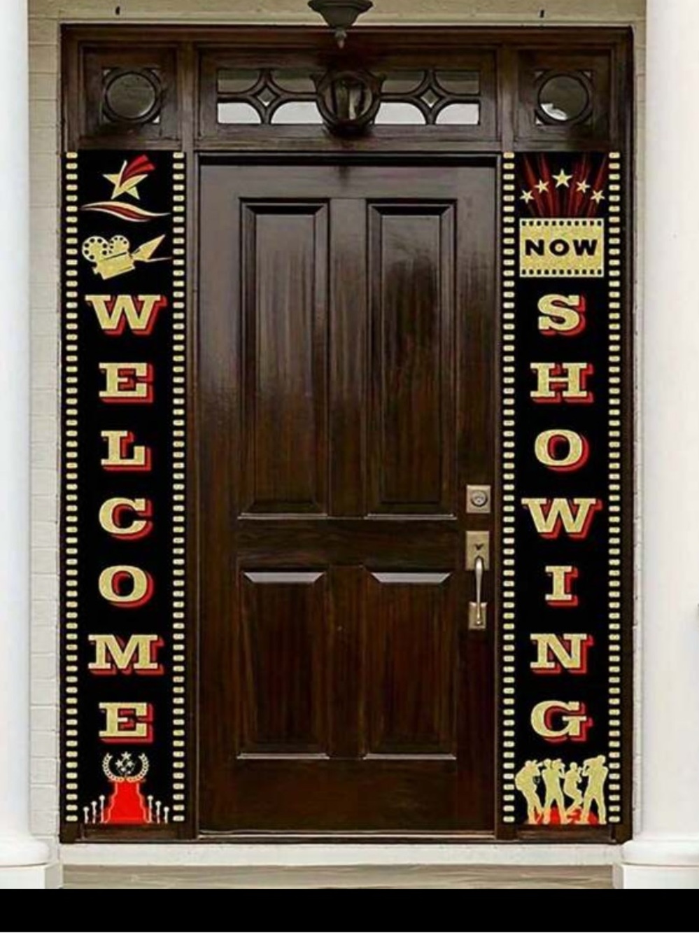 Black and Red Theater-Style 'WELCOME' & 'SHOWING' Door Banners